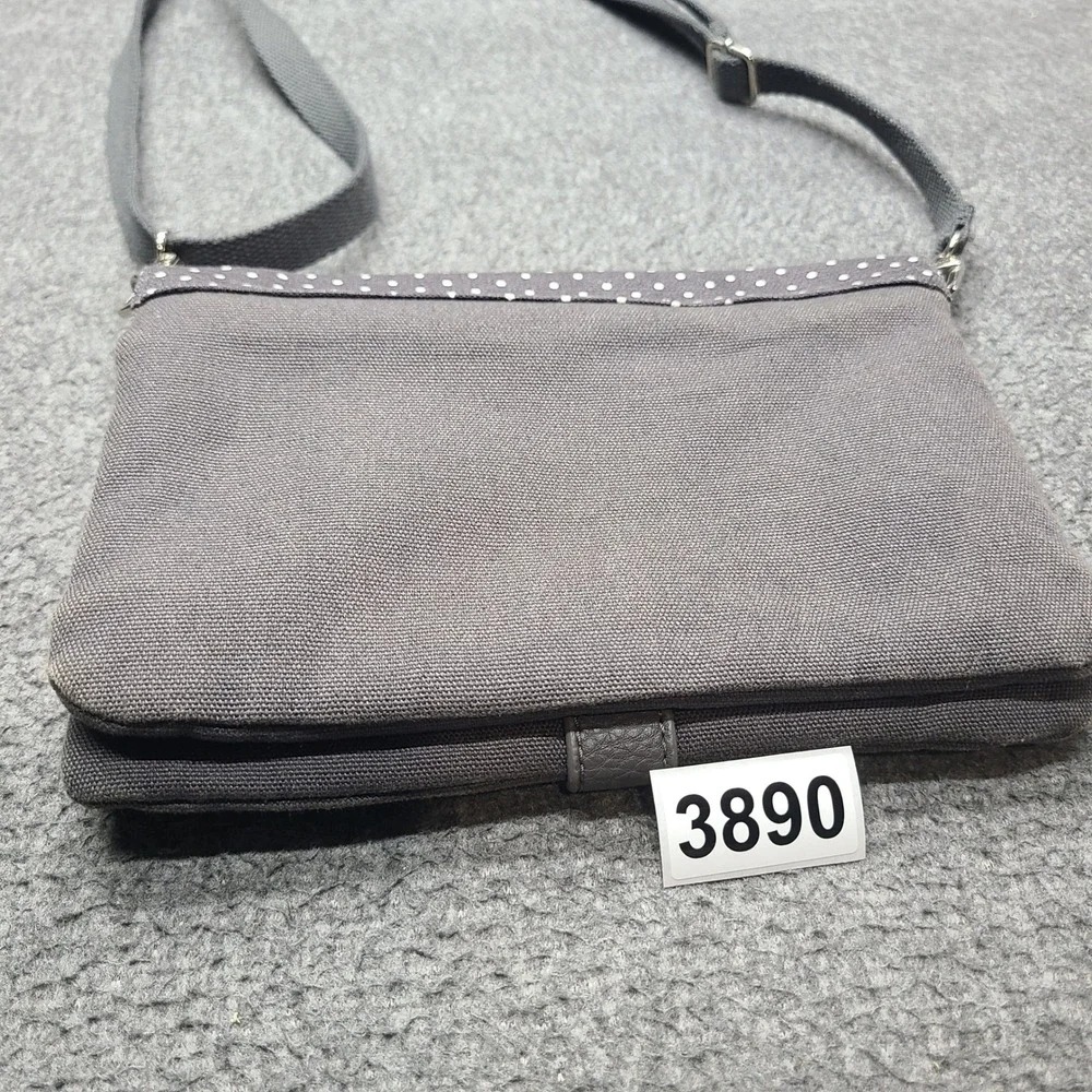 Thirty One Crossbody Bag Womens Small Grey Polka Dot Excellent Canvas Purse‎